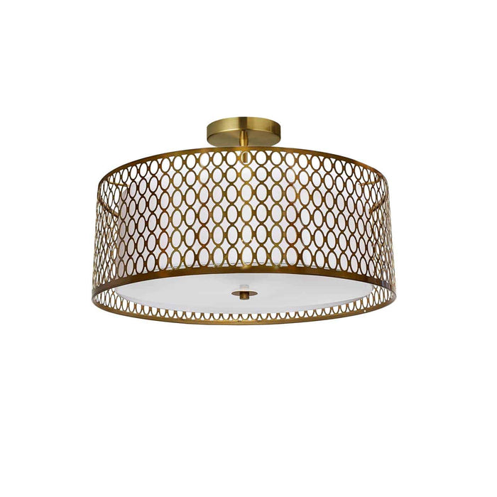 Kordan 3 Light Semi-Flush Mount - Aged Brass Finish - White Shade