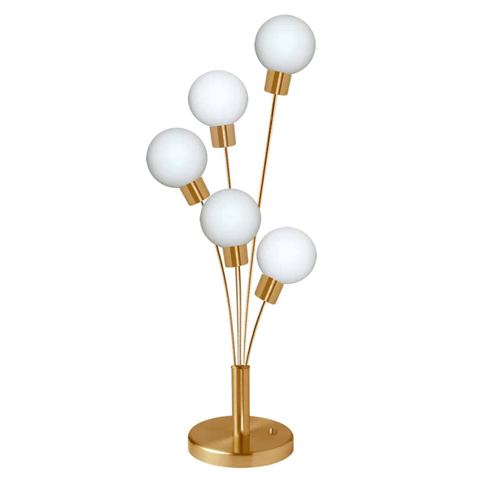 Budding Branch 5 Light Table Lamp - Aged Brass Finish - White Glass