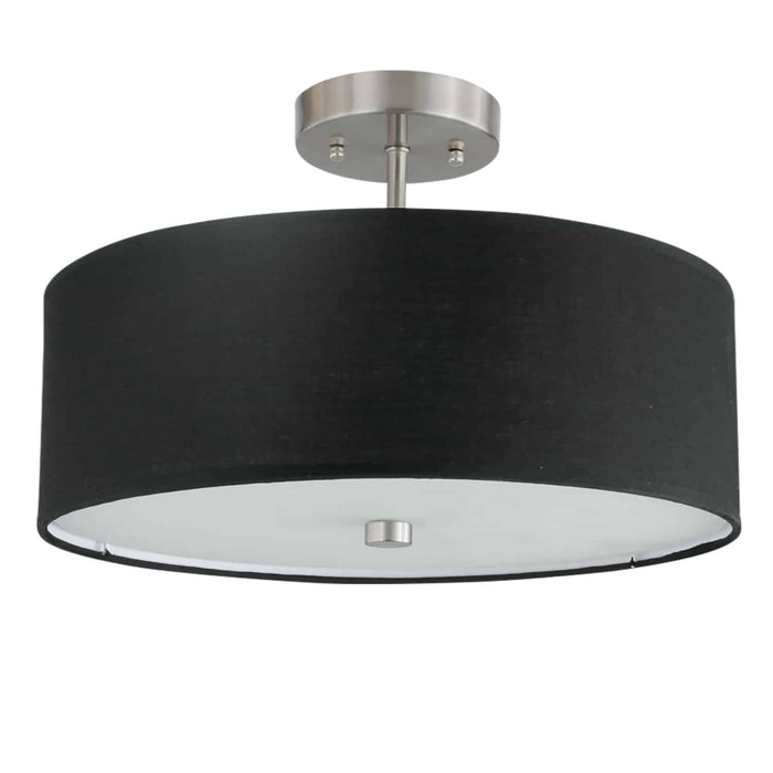 Everly 3 Light Semi-Flush Mount - Satin Chrome Finish - Black Shade