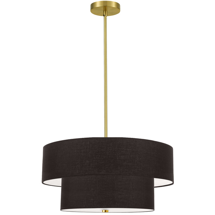 Everly 4 Light 2 Tier Pendant - Aged Brass Finish - Black Shade