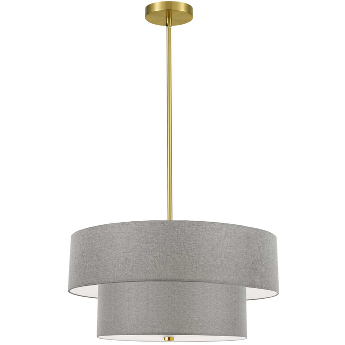 Everly 4 Light 2 Tier Pendant - Aged Brass Finish - Grey Shade