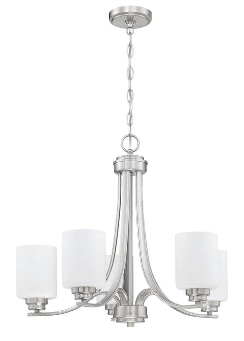 Bolden 5 Light Chandelier in Brushed Polished Nickel (White Glass)