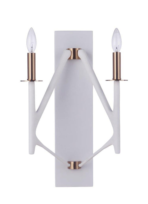 The Reserve 2 Light Wall Sconce in Matte White/Satin Brass