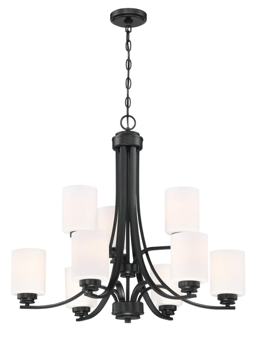 Bolden 9 Light Chandelier in Flat Black (White Glass)