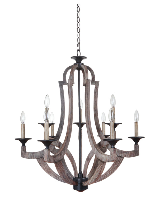 Winton 9 Light Chandelier in Weathered Pine/Bronze