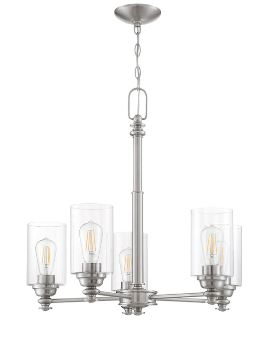 Dardyn 5 Light Chandelier in Brushed Polished Nickel (Clear Glass)