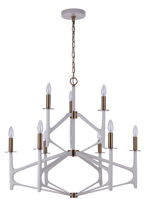 The Reserve 9 Light 2-Tier Chandelier in Matte White/Satin Brass