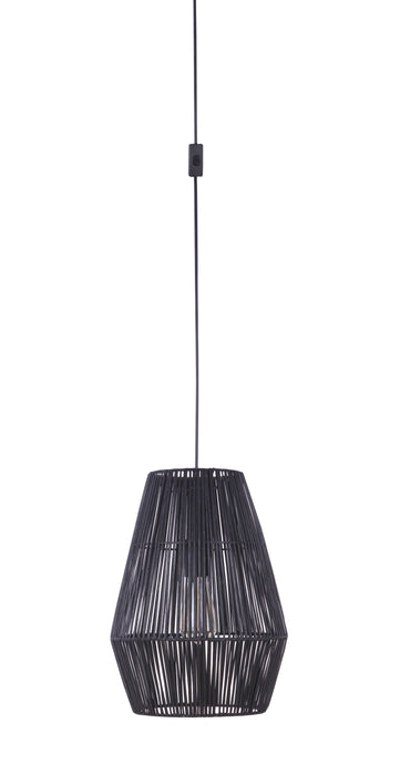 Portable Swag Pendant w/Rattan Shade in Flat Black