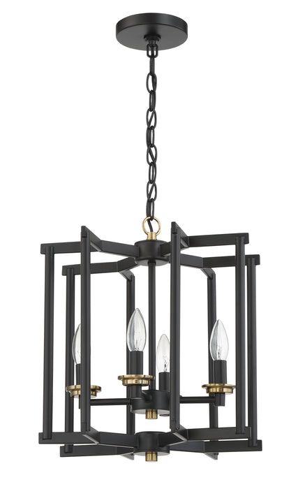 Avante Grand 4 Light Cage Foyer in Flat Black/Satin Brass