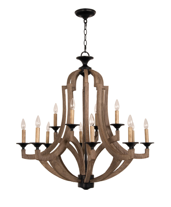 Winton 12 Light Chandelier in Weathered Pine/Bronze