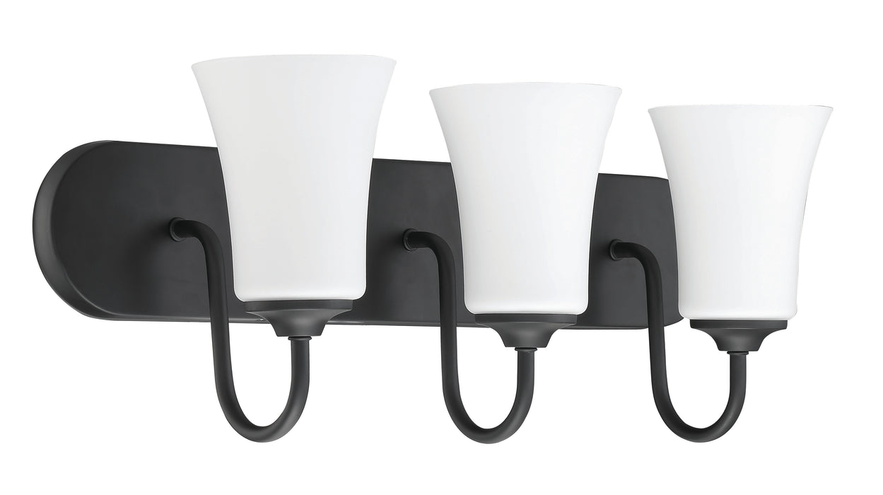 Gwyneth 3 Light Vanity in Flat Black (White Glass)