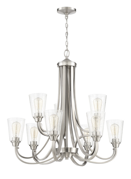 Grace 9 Light Chandelier in Brushed Polished Nickel (Clear Seeded Glass)