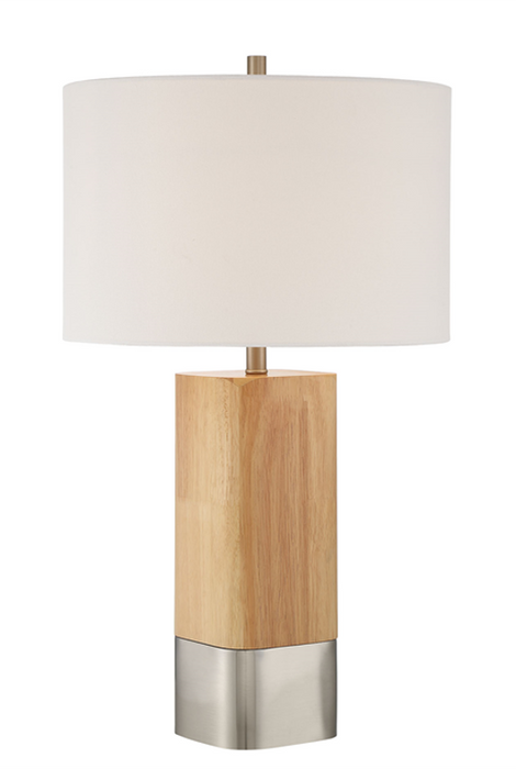 1 Light Wood/Metal Base Table Lamp w/ USB in Natural Wood/Brushed Polished Nickel