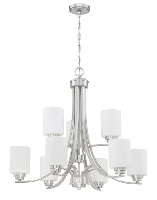 Bolden 9 Light Chandelier in Brushed Polished Nickel (White Glass)