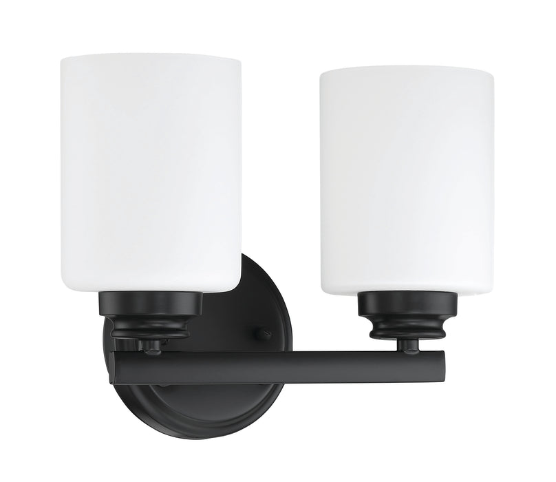 Bolden 2 Light Vanity in Flat Black (White Glass)