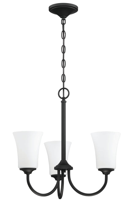 Gwyneth 3 Light Chandelier in Flat Black (White Glass)