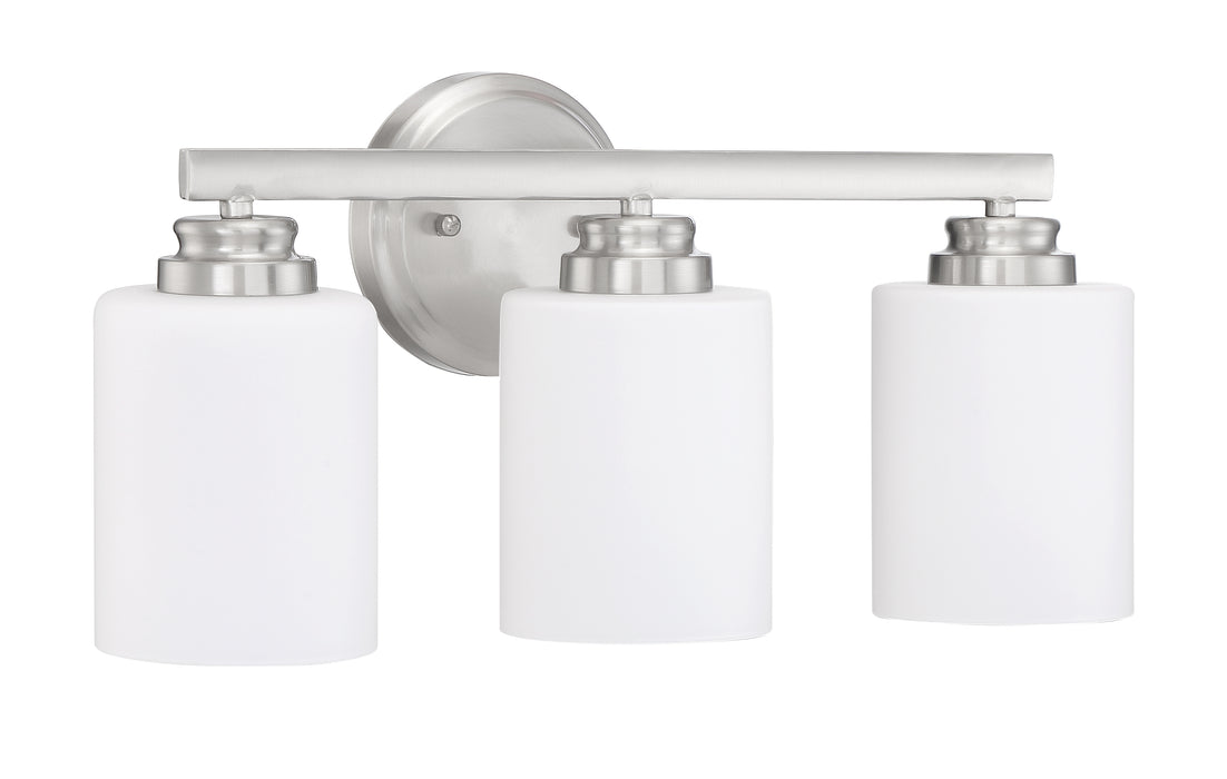 Bolden 3 Light Vanity in Brushed Polished Nickel (White Glass)