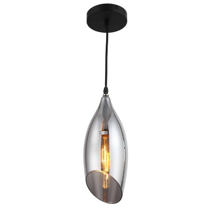 Abba 1 Light Pendant - Black Finish - Smoked Glass