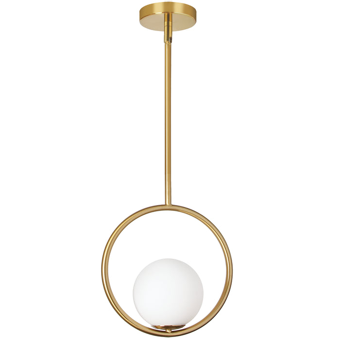 Adrienna 1 Light Pendant Aged Brass Finish - White Opal Glass