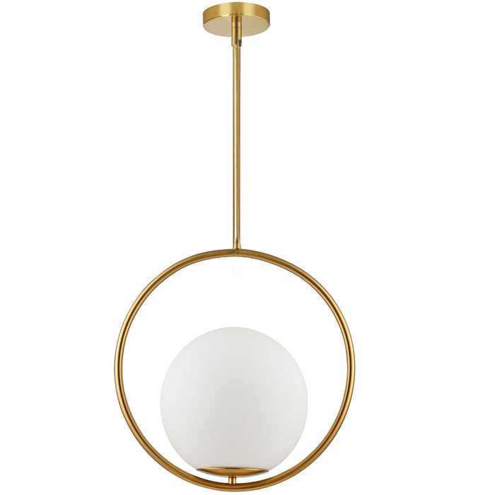 Adrienna 1 Light Pendant - Aged Brass Finish - White Opal Glass