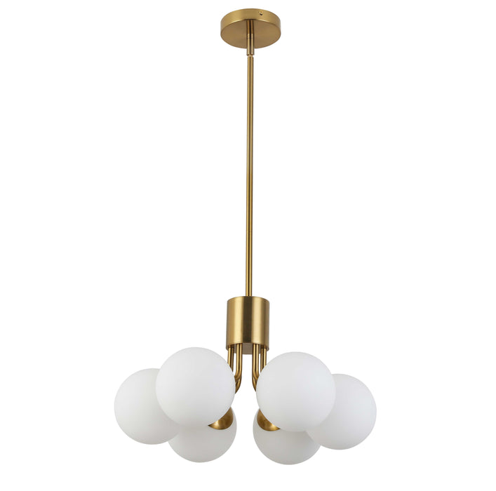 Amanda 6 Light Pendant - Aged Brass Finish - White Opal Glass