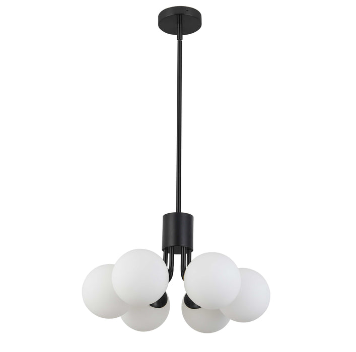 Amanda 6 Light Pendant - Matte Black Finish - White Opal Glass