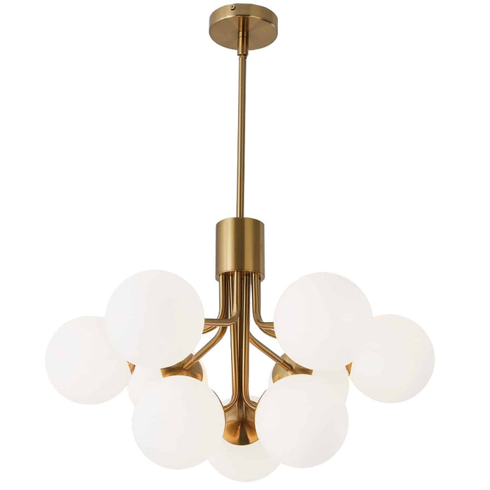 Amanda 9 Light Chandelier - Aged Brass - White Opal Glass