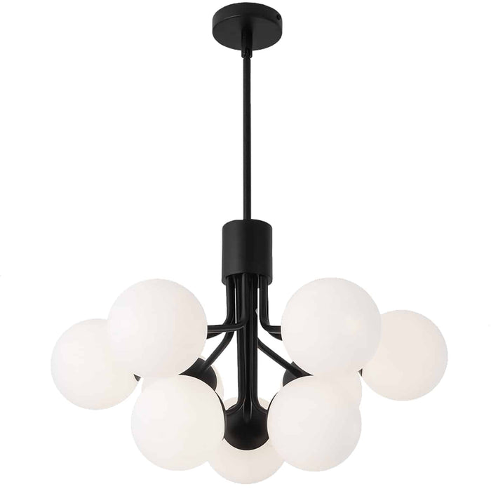 Amanda 9 Light Chandelier - Matte Black - White Opal Glass