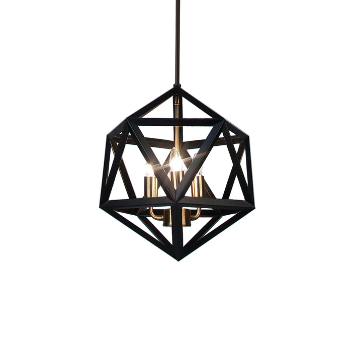 Archello 3 Light Chandelier - Matte Black - Antique Brass Accents