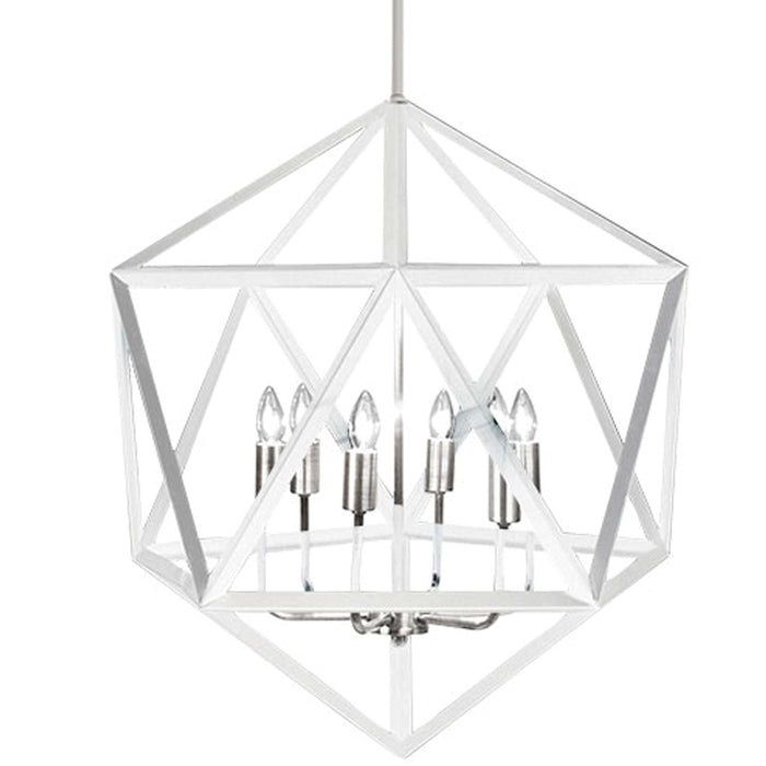 Archello 6 Light Chandelier - Matte White - Satin Chrome Accents