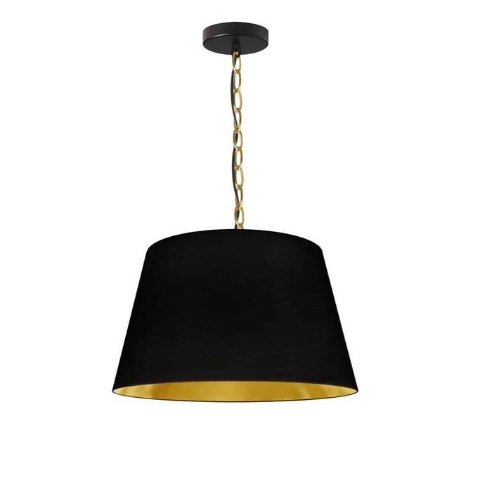 Brynn 1 Light Pendant - Small - Aged Brass Finish Black/Gold Shade