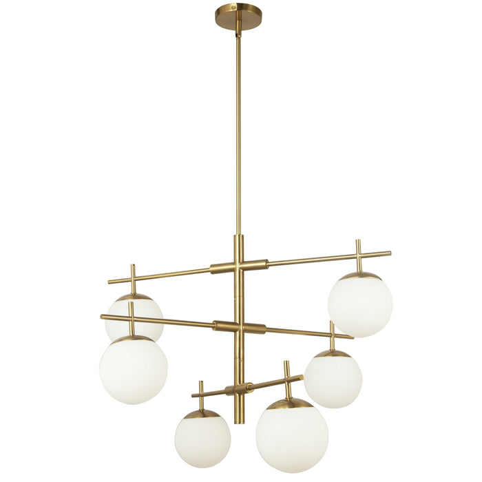 Caelia 6 Light Chandelier - Aged Brass - White Opal Glass