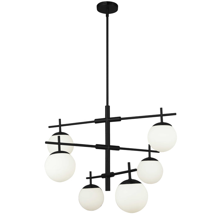 Caelia 6 Light Chandelier - Matte Black - White Opal Glass