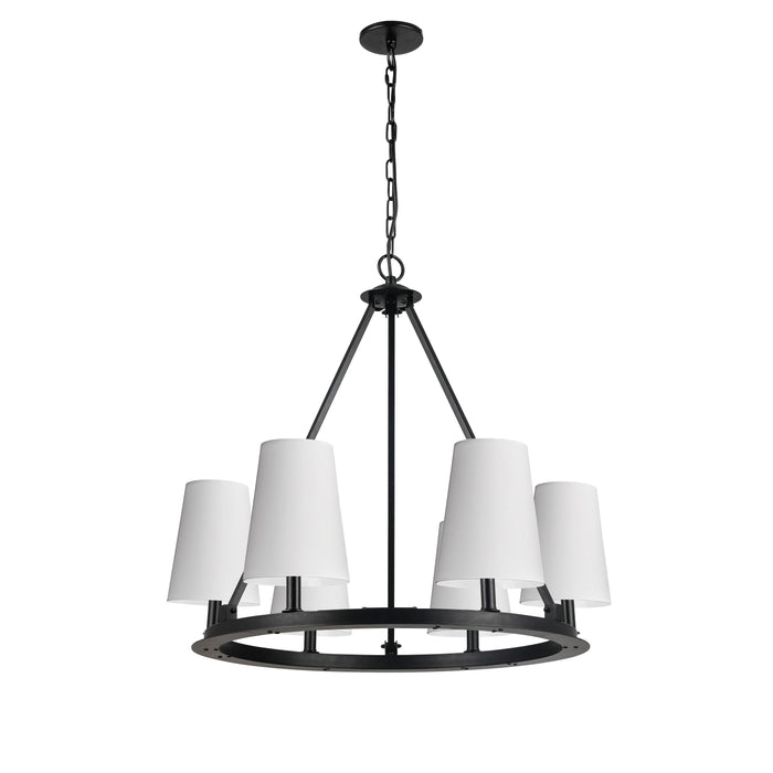 Colby 6 Light Chandelier - Matte Black - 6 White Shades