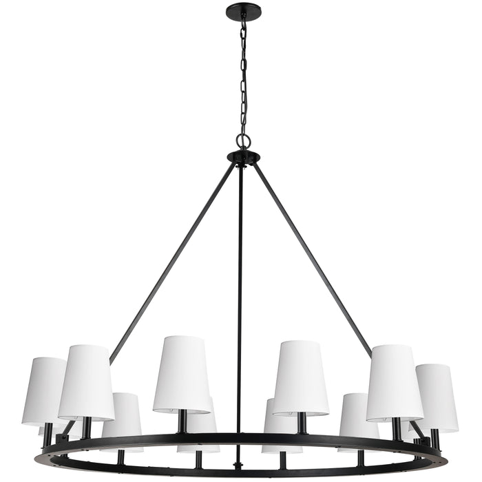 Colby 12 Light Chandelier - Matte Black - 12 White Shades