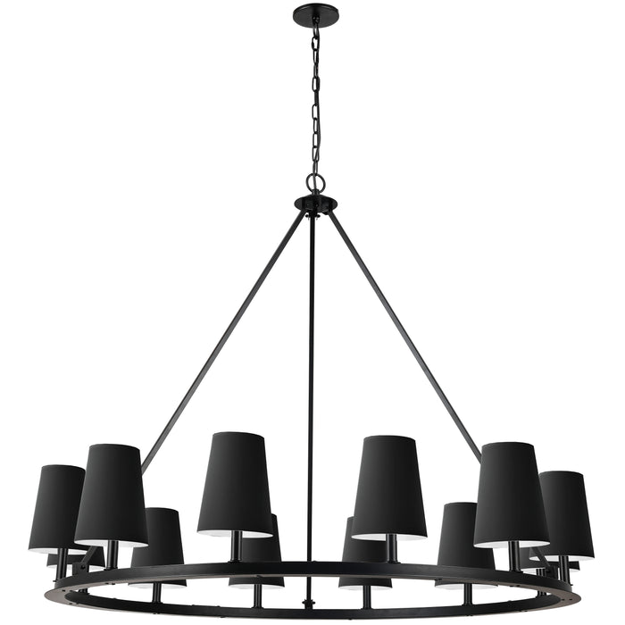 Colby 12 Light Chandelier - Matte Black - 12 Black/White Shades