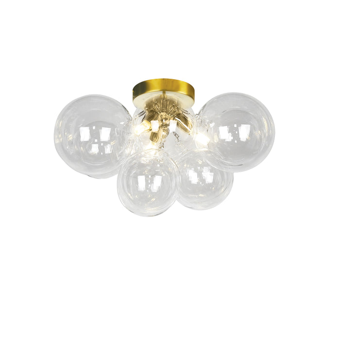 Comet 3 Light Flush Mount - Aged Brass - Clear Glass