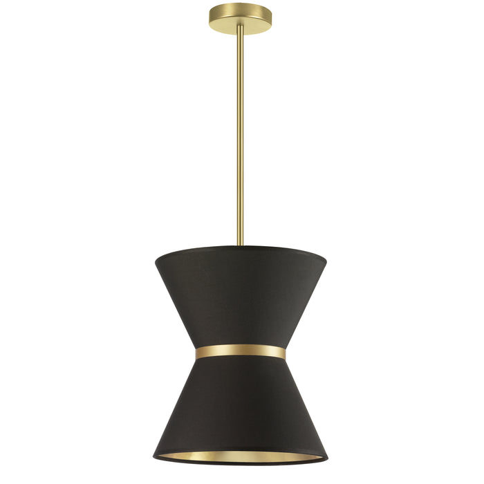 Caterine 1 Light Pendant - 12" dia - Aged Brass Finish - Gold Ring/Black Shade