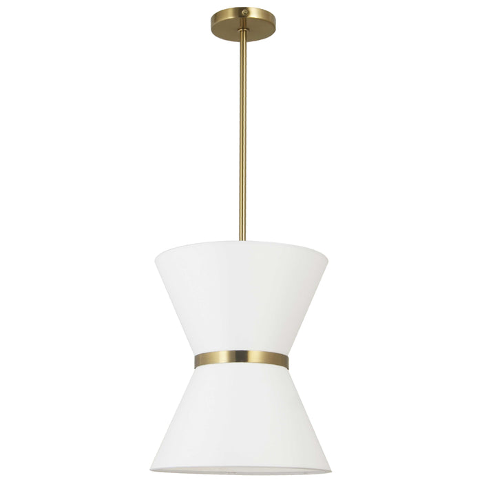 Caterine 1 Light Pendant - 12" dia - Aged Brass Finish - Gold Ring/White Shade