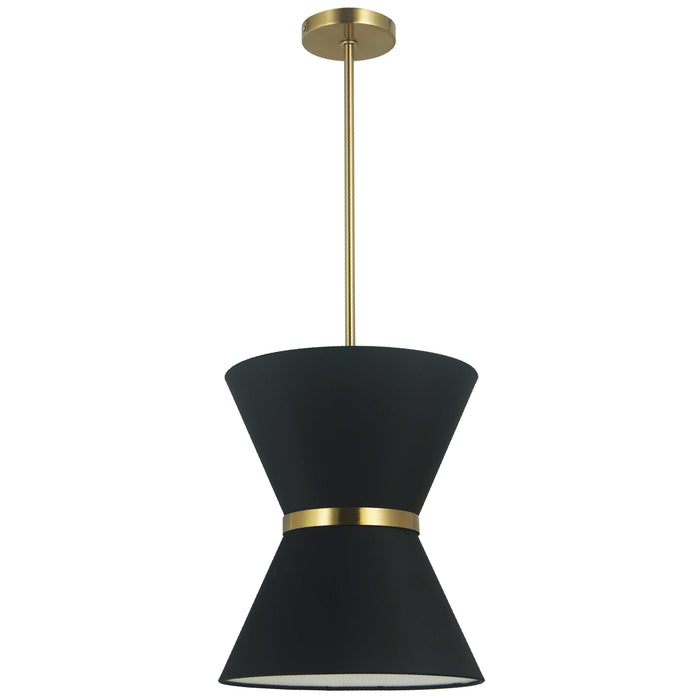 Caterine 1 Light Pendant - 12" dia - Aged Brass Finish - Gold Ring/Black Shade