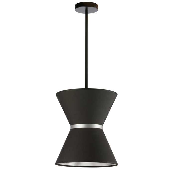 Caterine 1 Light Pendant - 12" dia - Matte Black Finish - Silver Ring/Black Shade