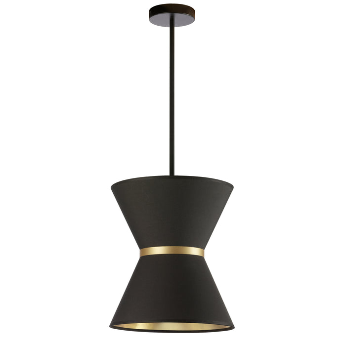 Caterine 1 Light Pendant - 12" dia - Matte Black Finish - Gold Ring/Black Shade