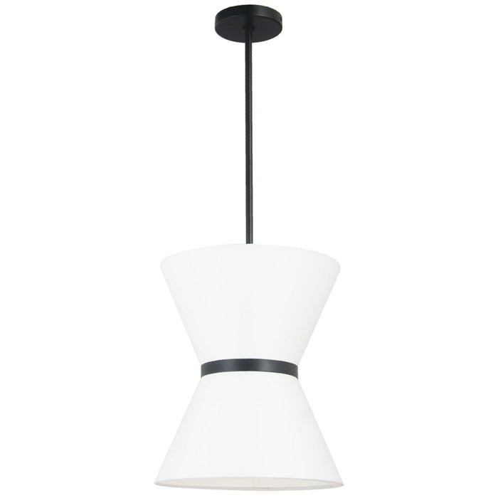 Caterine 1 Light Pendant - 12" dia - Matte Black Finish - Black Ring/White Shade