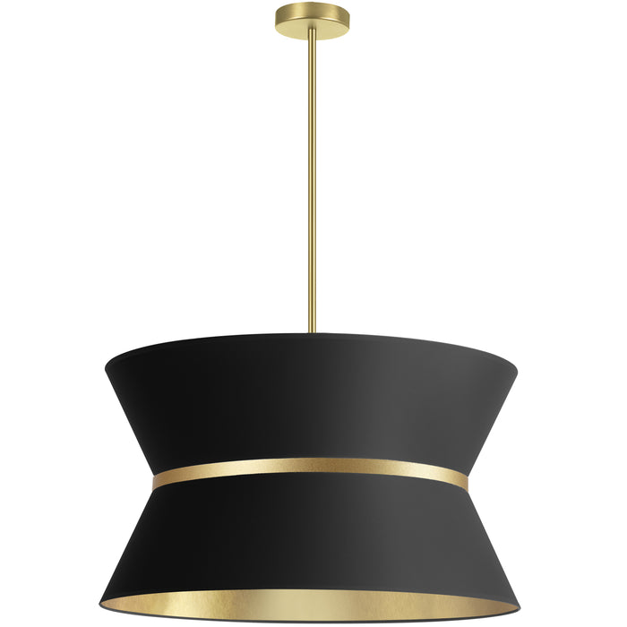 Caterine 4 Light Pendant - 24" dia - Aged Brass Finish - Gold Ring/Black Shade