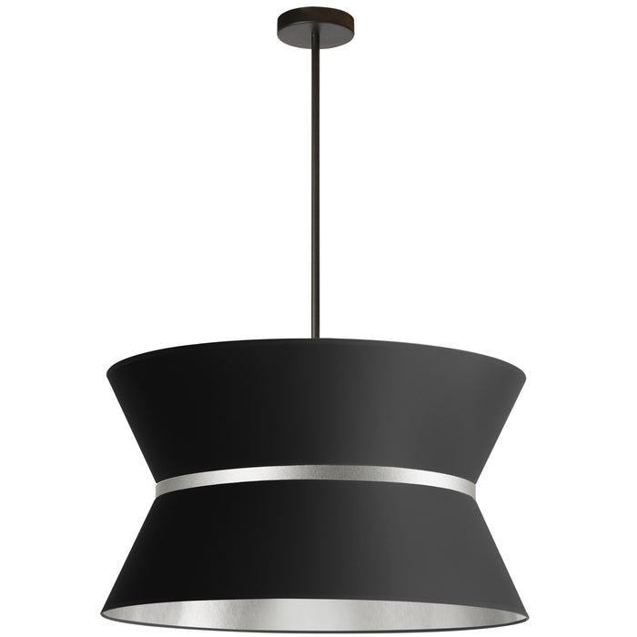 Caterine 4 Light Pendant - 24" dia - Matte Black Finish - Silver Ring/Black Shade