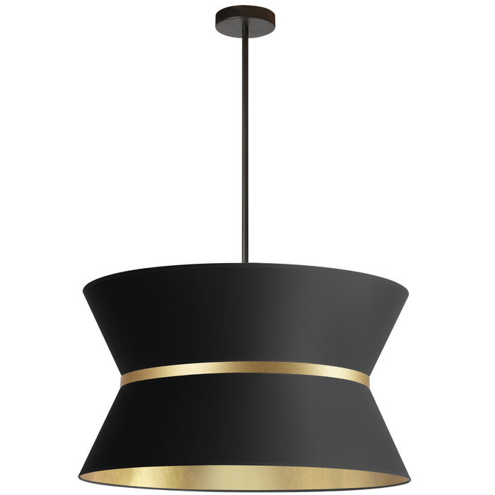 Caterine 4 Light Pendant - 24" dia - Matte Black Finish - Gold Ring/Black Shade