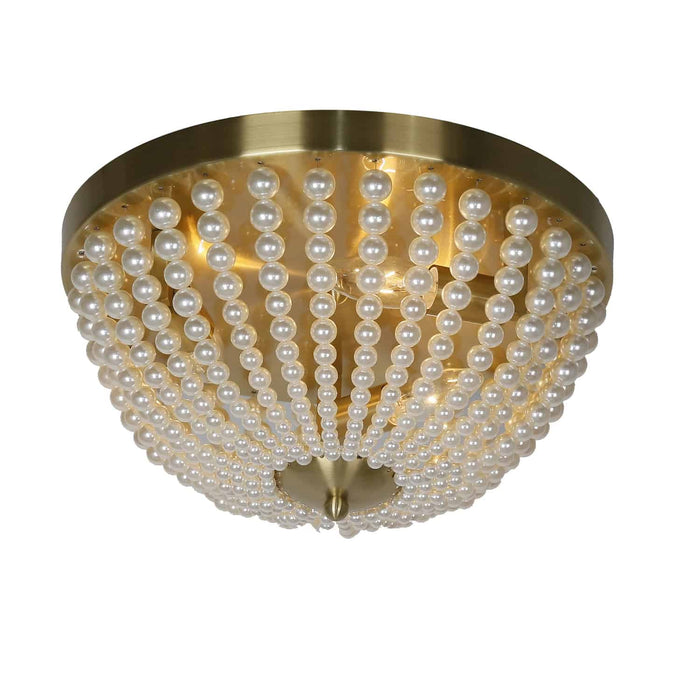 Dawson 3 Light Flush Mount - Aged Brass Finish - White Pearls