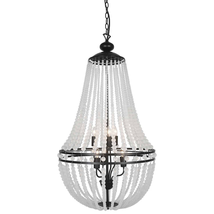 Dawson 6 Light Chandelier - Matte Black Finish - Frosted Beads