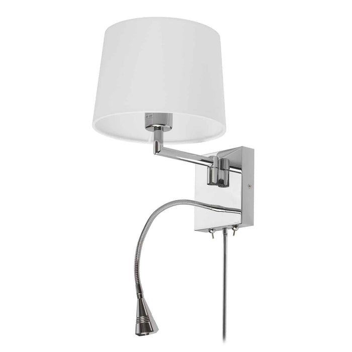 LED Reading Light - 1 Light LED Wall Sconce - Polished Chrome Finish - White Shade