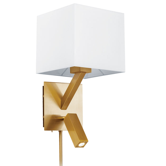 LED Reading Light - 1 Light Wall Sconce with LED Reading Light - Aged Brass Finish - White Shade